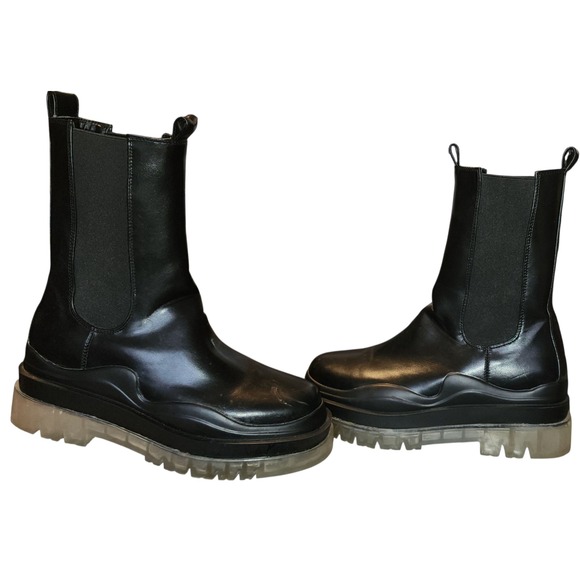 Azalea Wang Black Ghosted Platform Chelsea Boots Chunky Lug Sole Pull On Sz 8 - Picture 1 of 7